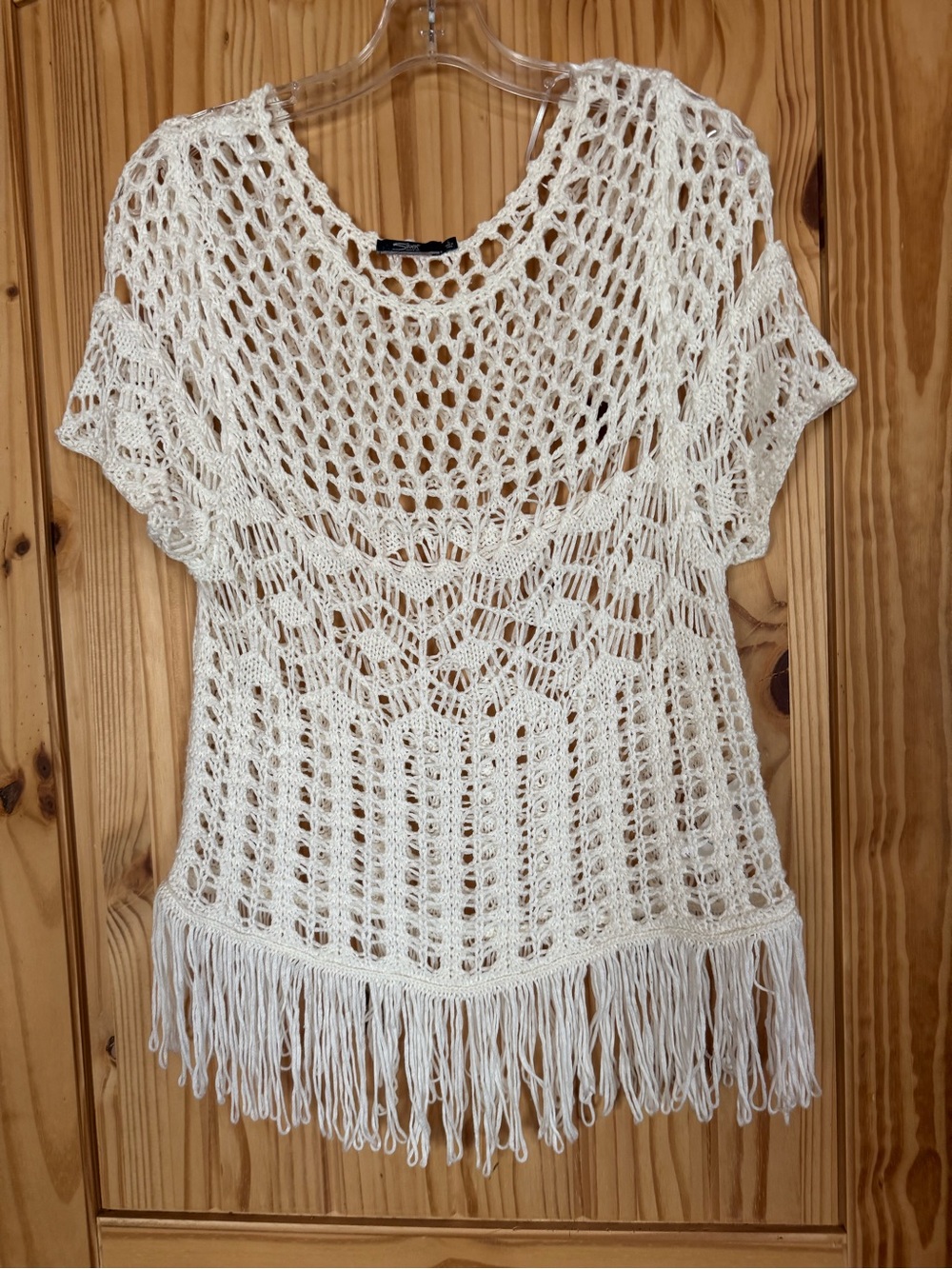 White Crochet Fringe Knit Coverup Top